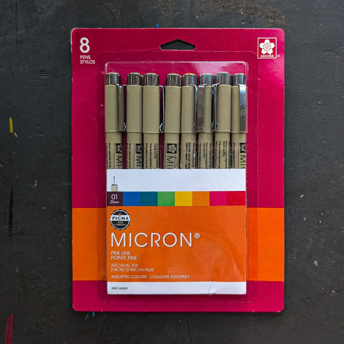 Sakura - Pigma Micron Fineliner Pens - Set of 8 Colours - Size 01 Nibs