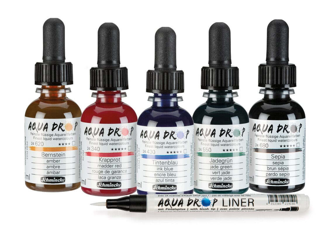 Schmincke - Aqua Drop - Liquid Watercolour - Set of 5 x 30ml Colours + Liner - Image 2