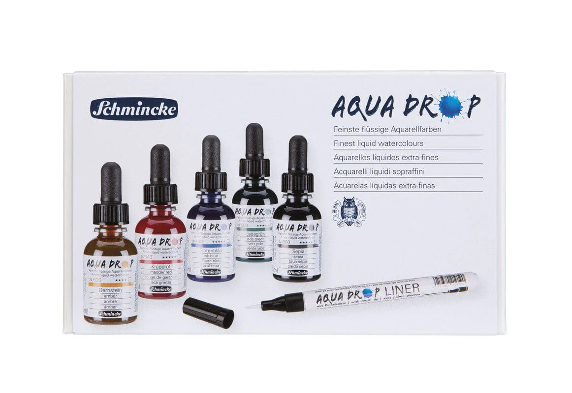 Schmincke - Aqua Drop - Liquid Watercolour - Set of 5 x 30ml Colours + Liner - Image 3
