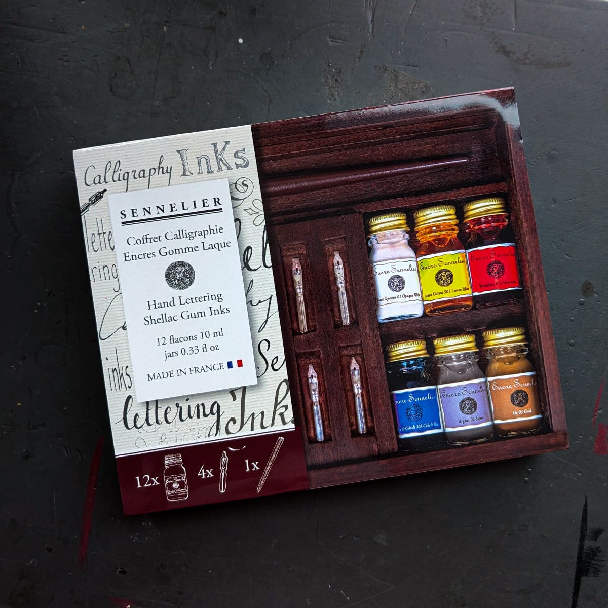 Sennelier - Shellac Gum Ink - Wooden Box Set - 12 Assorted Colours