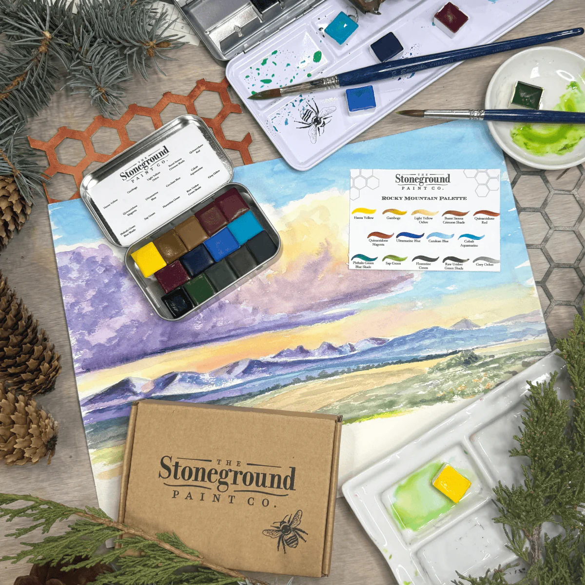 Stoneground - Watercolour Half Pans - Set of 14 Colours - Rocky Mountain Palette