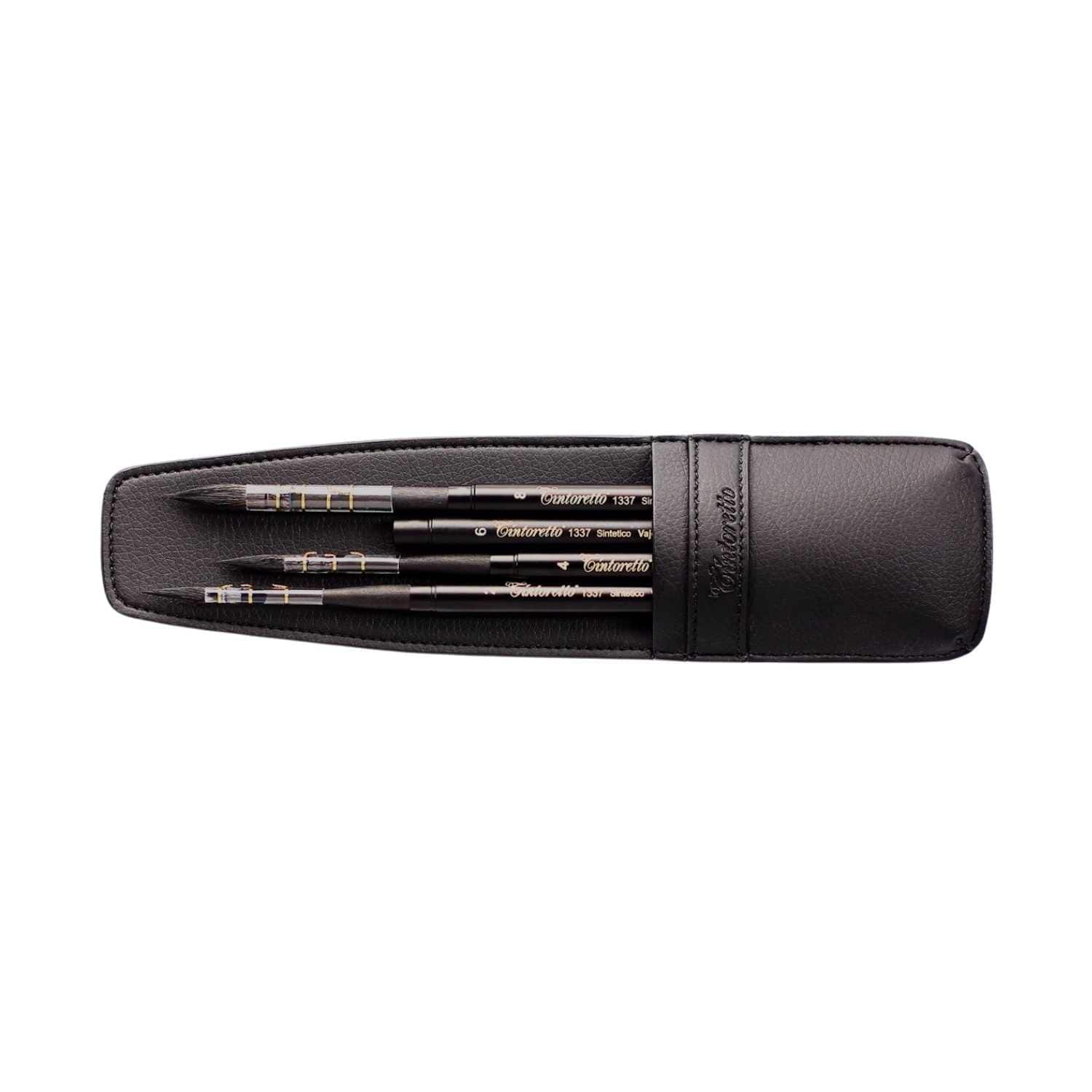 Tintoretto - Pocket Brushes + Faux Leather Case - Series 1337 - Set of 4 - Synthetic Squirrel