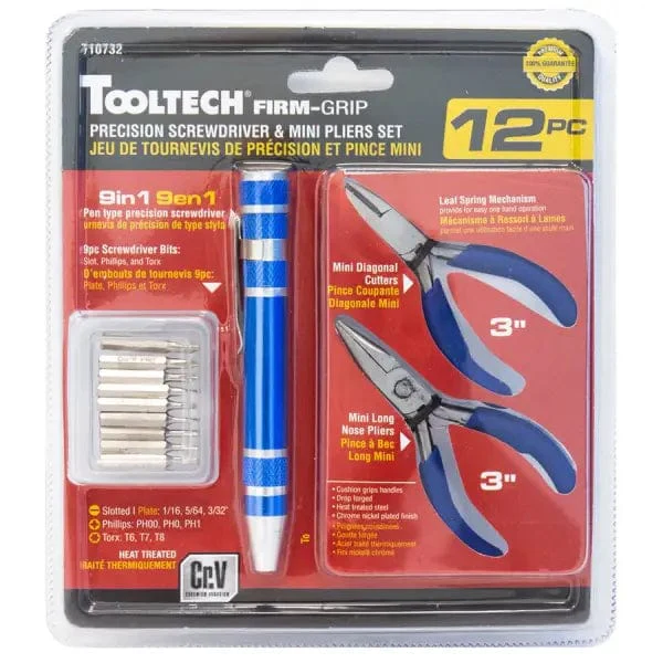Tooltech - Precision Screwdriver & Mini Pliers Set - 12 Pieces