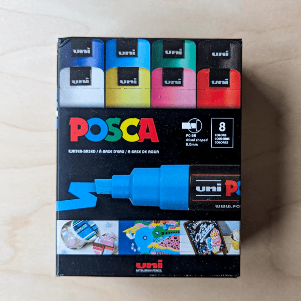 Uni - Posca - Paint Marker Set - 8 Pieces - Basic Colours - Broad Chisel Tip - PC-8K