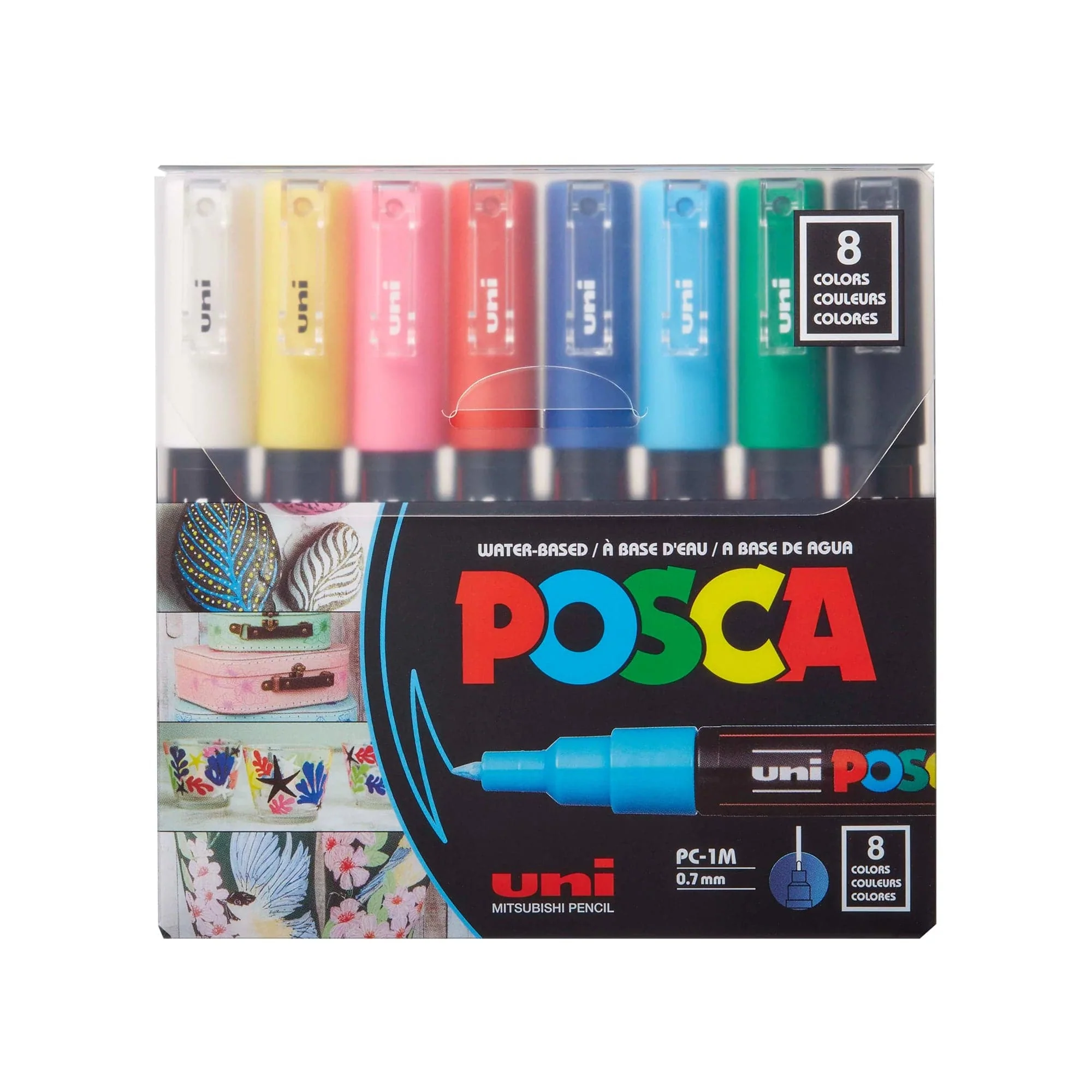 Uni - Posca - Paint Marker Set - 8 Pieces - Basic Colours - Extra-Fine Tapered Point - PC-1M
