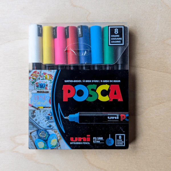 Uni - Posca - Paint Marker Set - 8 Pieces - Basic Colours - Extra Fine Tip - PC-1MR