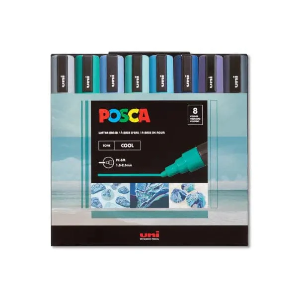 Uni - Posca - Paint Marker Set - 8 Pieces - Cool Tone - Medium Tip - PC-5M
