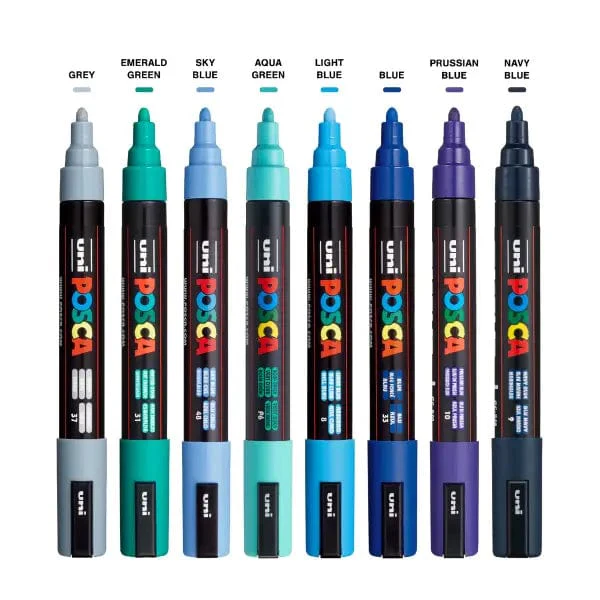 Uni - Posca - Paint Marker Set - 8 Pieces - Cool Tone - Medium Tip - PC-5M - Image 2
