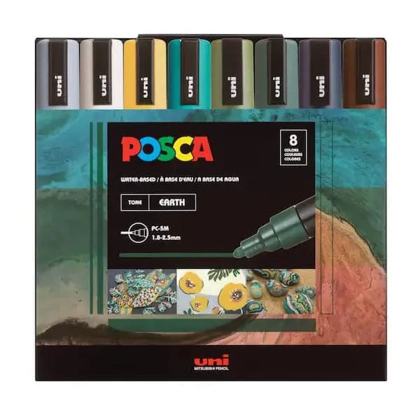 Uni - Posca - Paint Marker Set - 8 Pieces - Earth Tone - Medium Tip - PC-5M