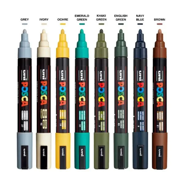 Uni - Posca - Paint Marker Set - 8 Pieces - Earth Tone - Medium Tip - PC-5M - Image 2