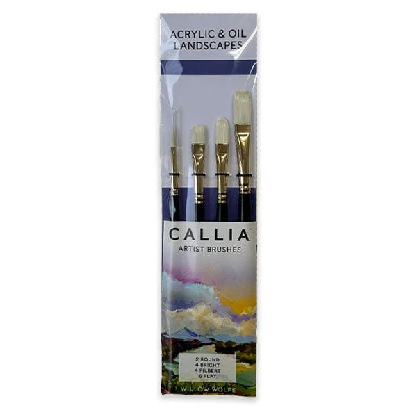 Willow Wolfe - Callia Artist Brushes - Acrylic & Oil Landscapes - 4 Brush Set