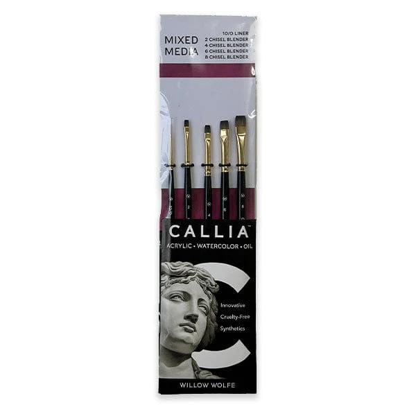 Willow Wolfe - Callia Artist Brushes - Mixed Media Blending - 5 Brush Set