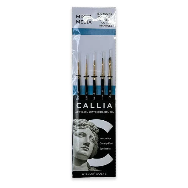 Willow Wolfe - Callia Artist Brushes - Mixed Media Detail - 5 Brush Set