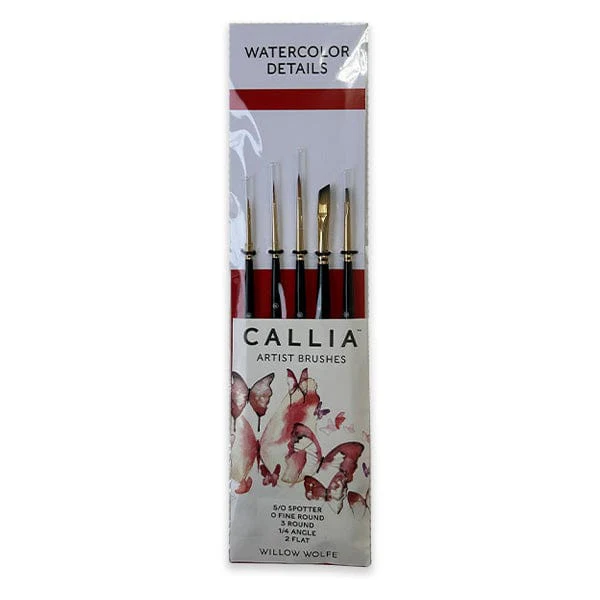 Willow Wolfe - Callia Artist Brushes - Watercolour Details - 5 Brush Set