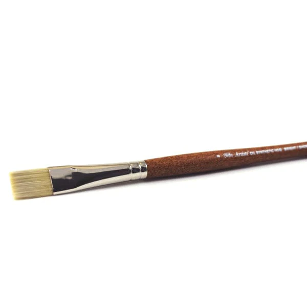 Winsor & Newton - Artists' Oil Synthetic Hog Bristle - Long Handle - Bright/Short Flat Brush #8