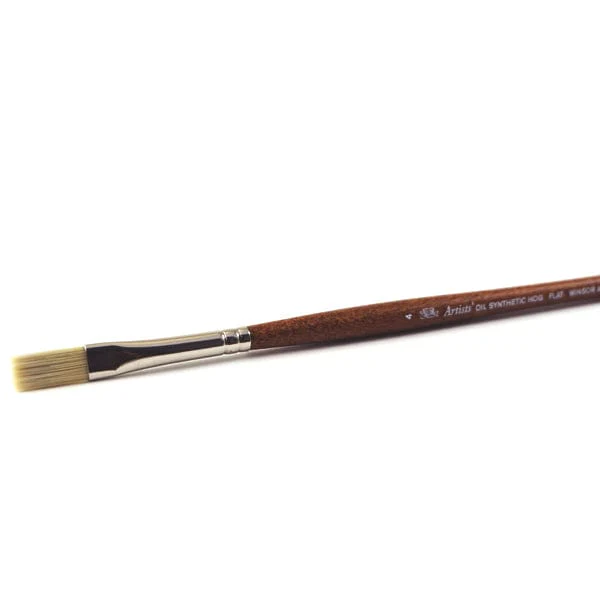 Winsor & Newton - Artists' Oil Synthetic Hog Bristle - Long Handle - Flat Brush #4